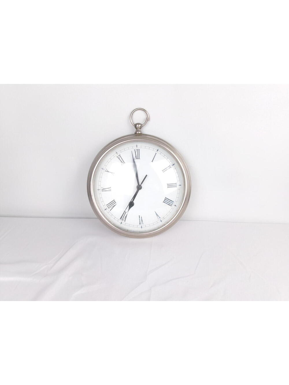 Pottery Barn Pocket Watch Wall Clock Silver Tone Roman Numerals Tested Works